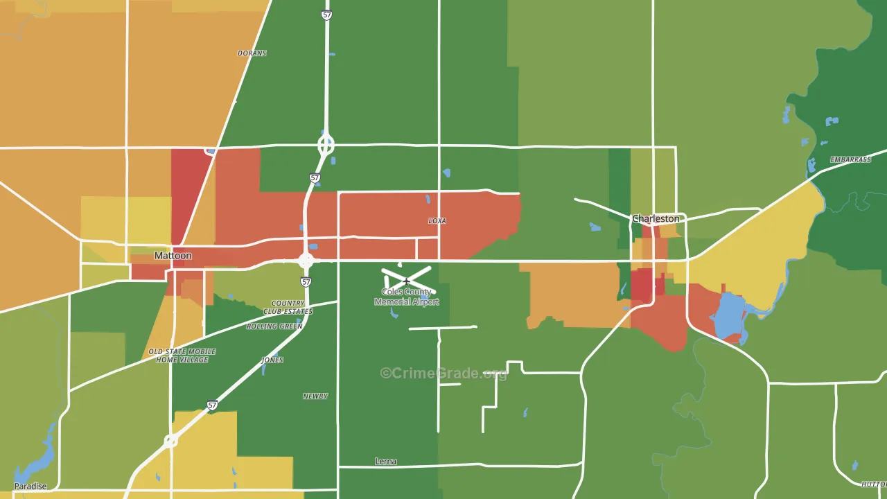 Coles County, IL Map of Theft Rates
