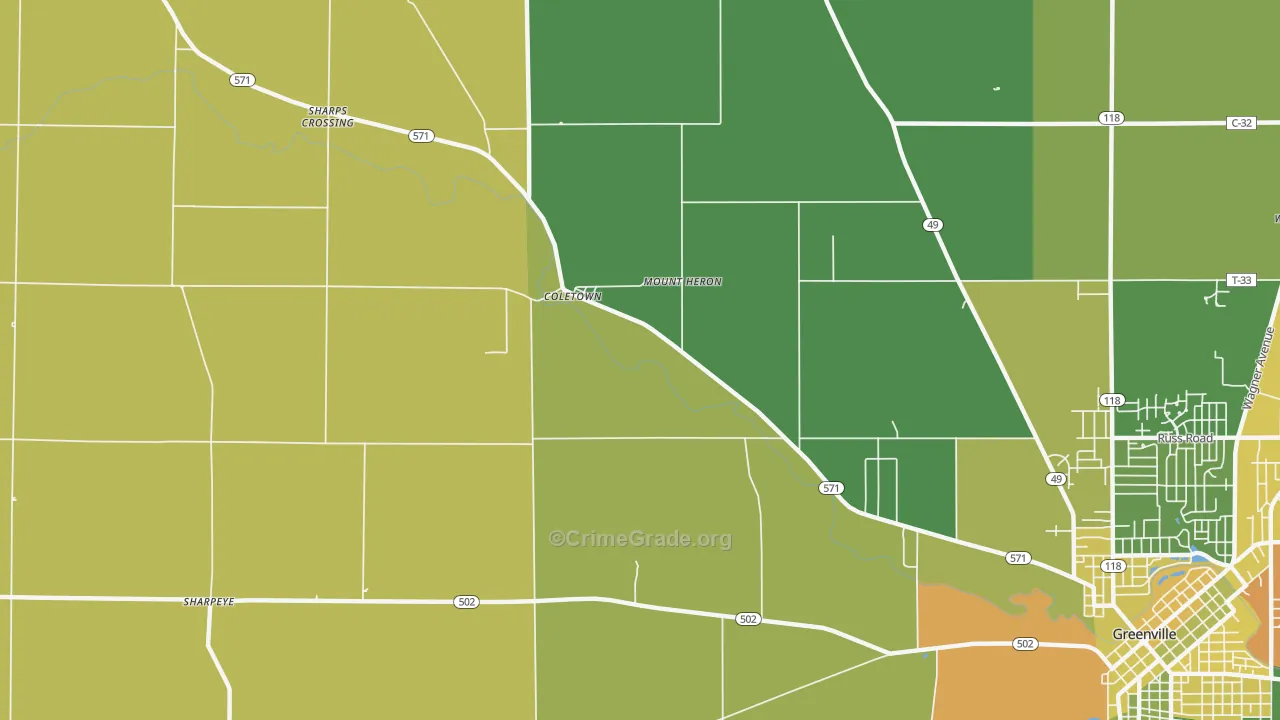 Coletown, OH Map of Theft Rates
