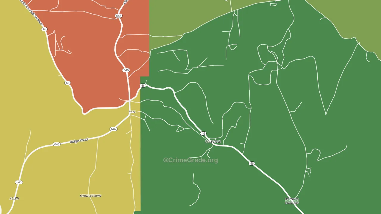 Coleville, PA Map of Theft Rates