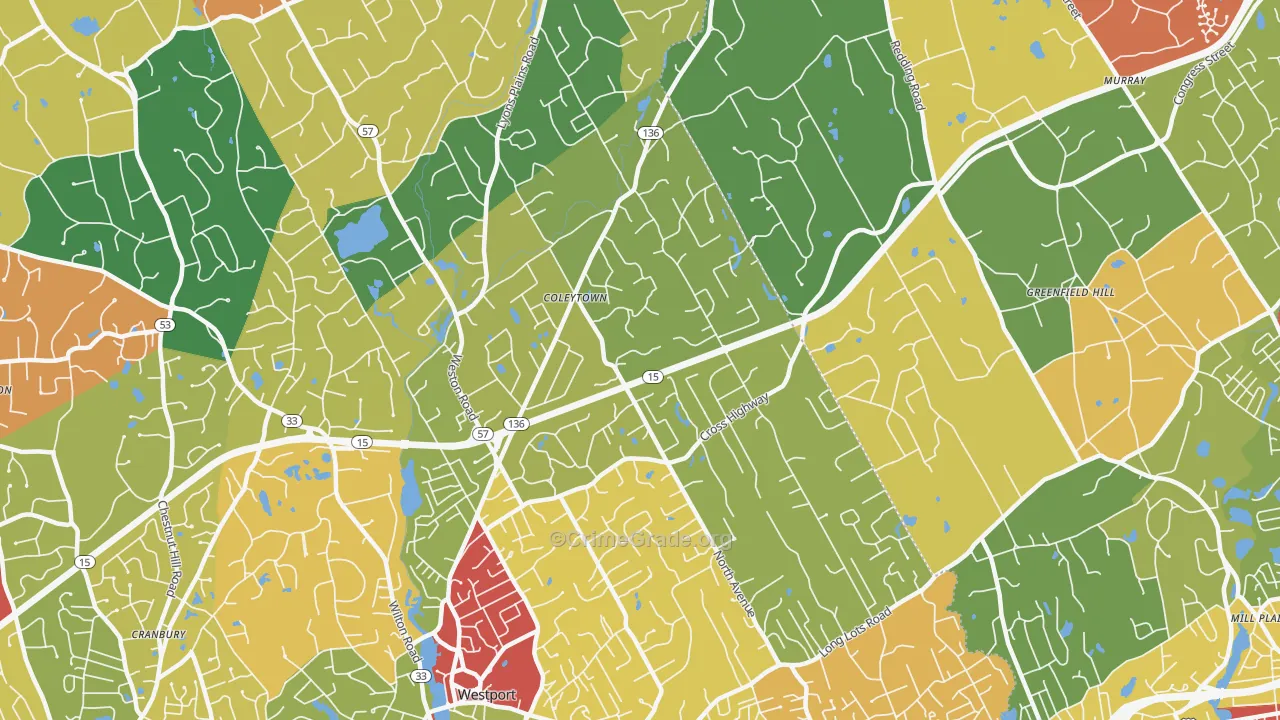 Coleytown, Westport, CT Map of Theft Rates