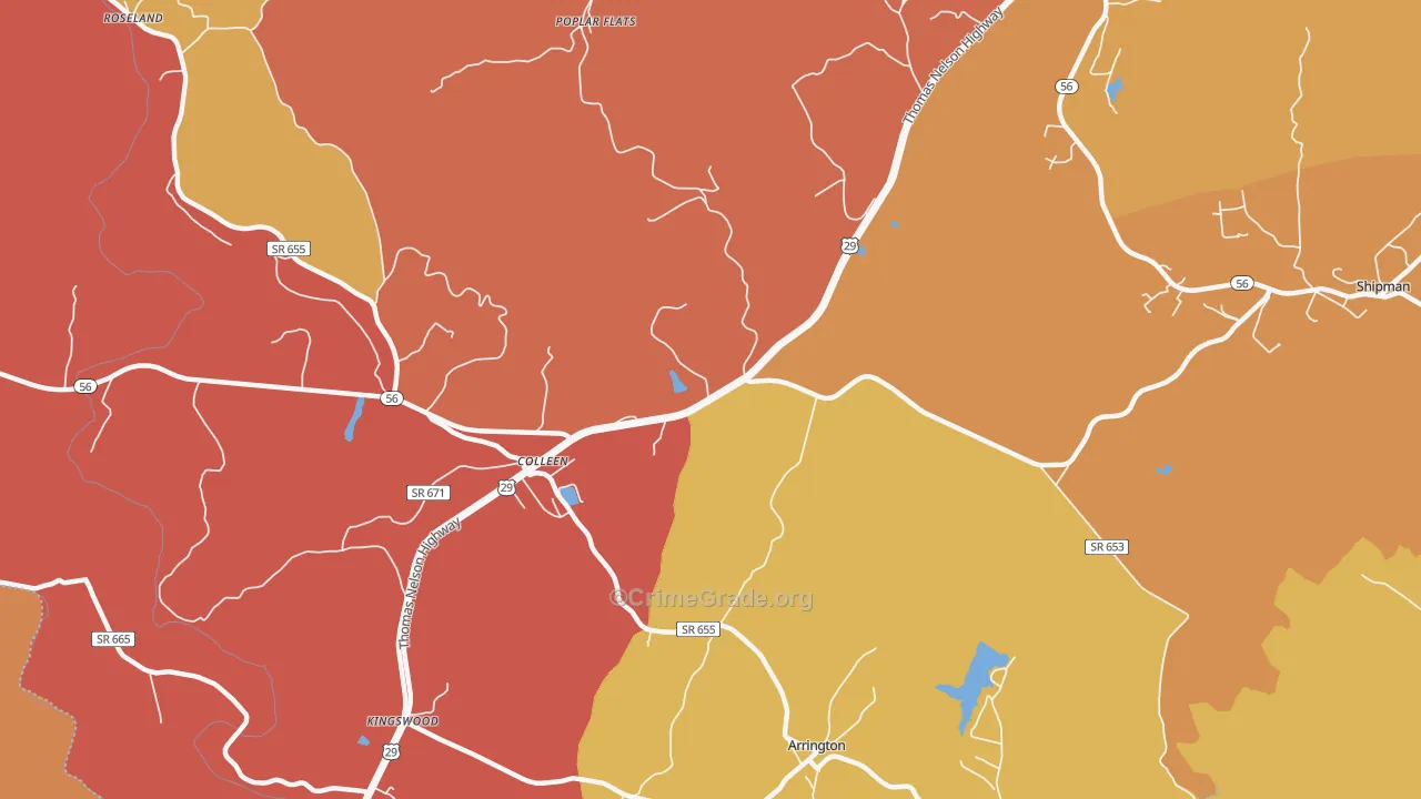 Colleen, VA Map of Theft Rates