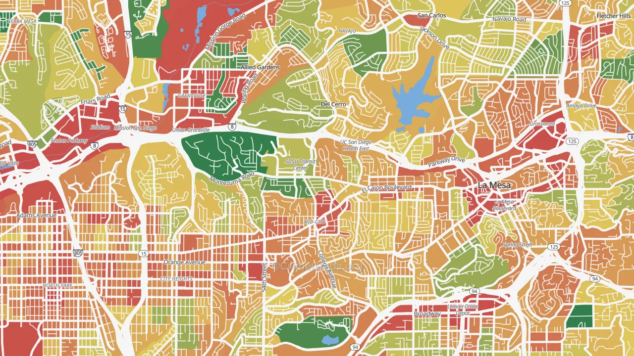 College Area, San Diego, CA Map of Theft Rates