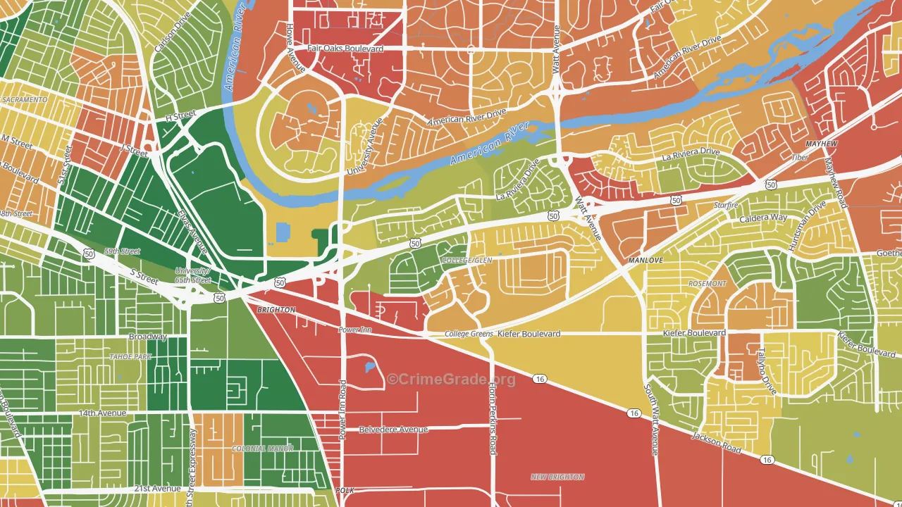 College Glen, Sacramento, CA Map of Theft Rates