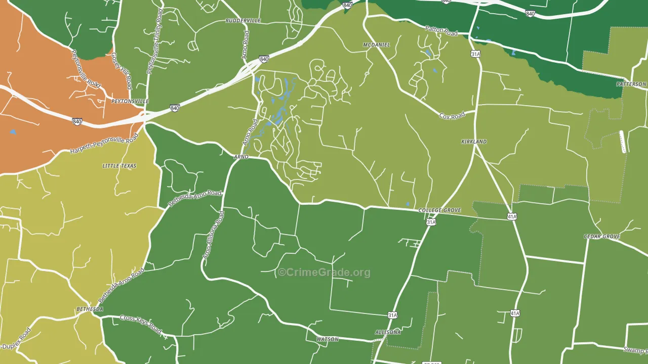 College Grove, TN Map of Theft Rates