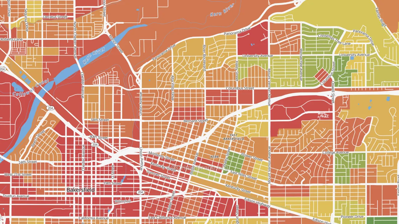 College Heights Baker Street, Bakersfield, CA Map of Theft Rates