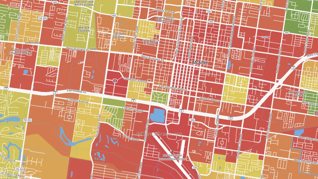 College Heights, McAllen, TX Map of Theft Rates