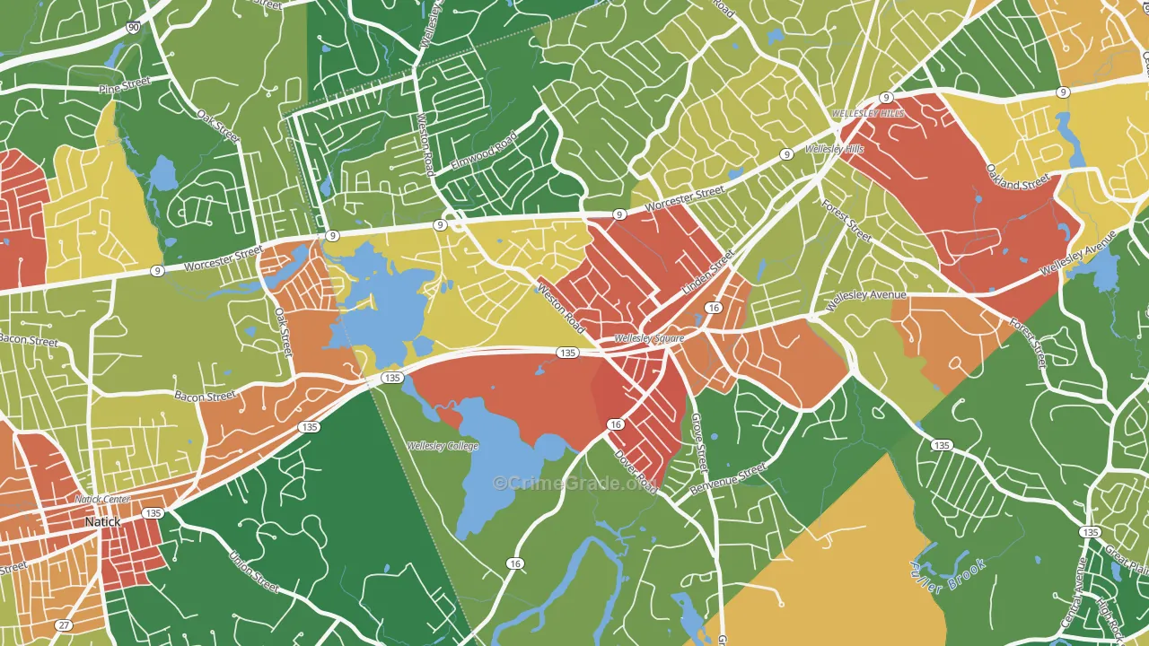 College Heights, Wellesley, MA Map of Theft Rates