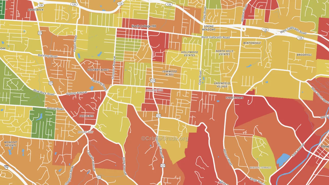 College Hill, Cincinnati, OH Map of Theft Rates