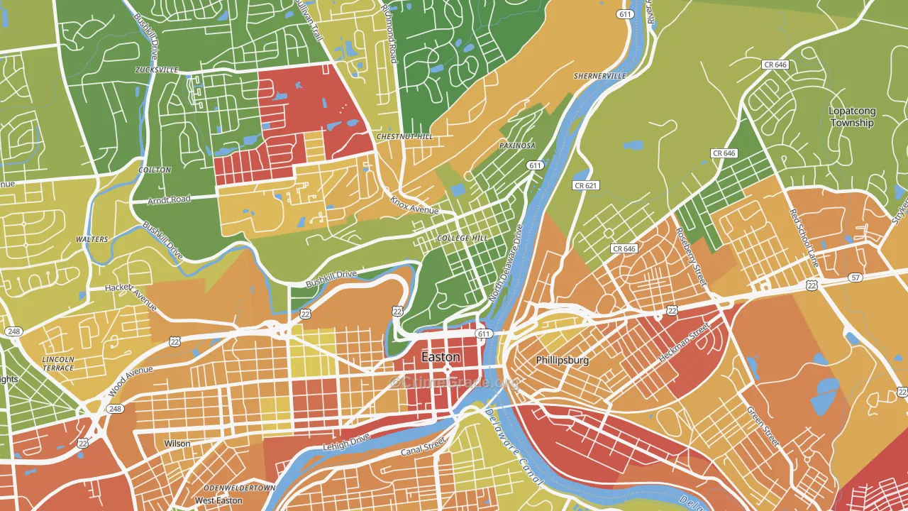 College Hill, Easton, PA Map of Theft Rates