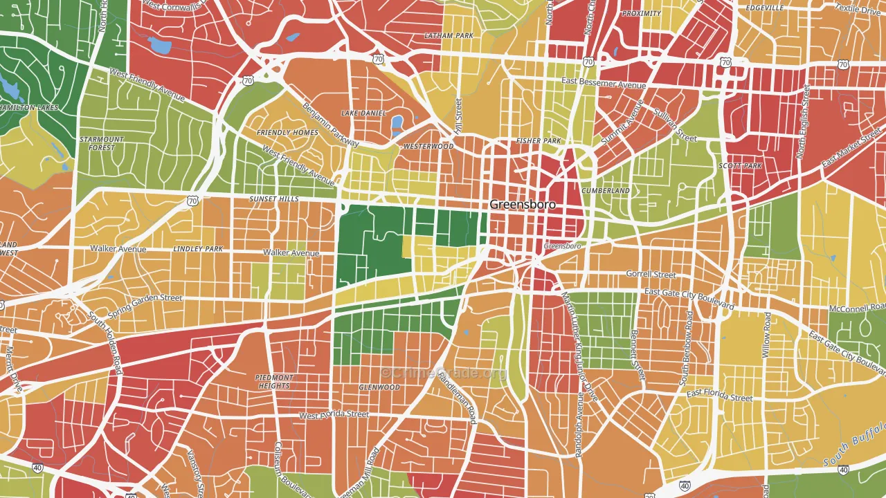 College Hill, Greensboro, NC Map of Theft Rates