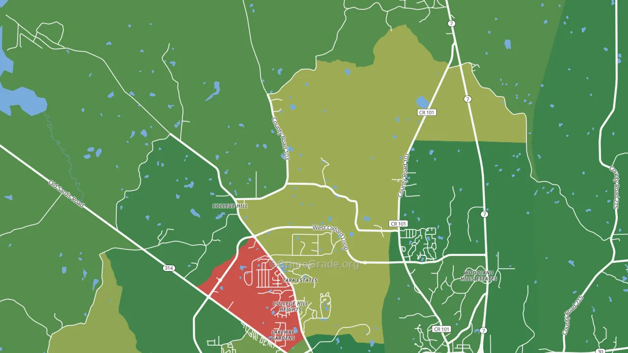 College Hill, MS Map of Theft Rates