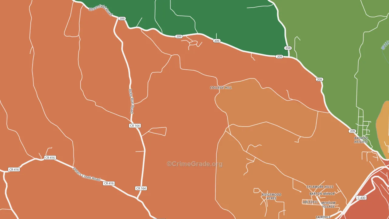 College Hill, OH Map of Theft Rates