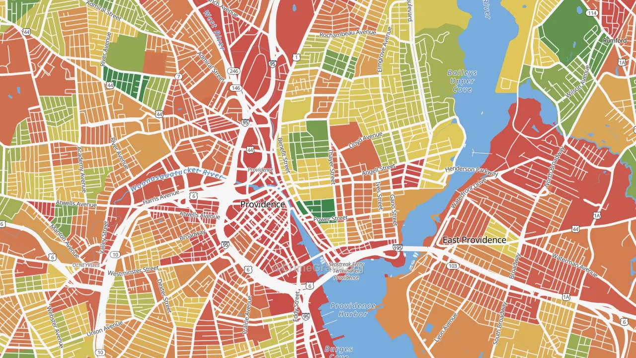 College Hill, Providence, RI Map of Theft Rates