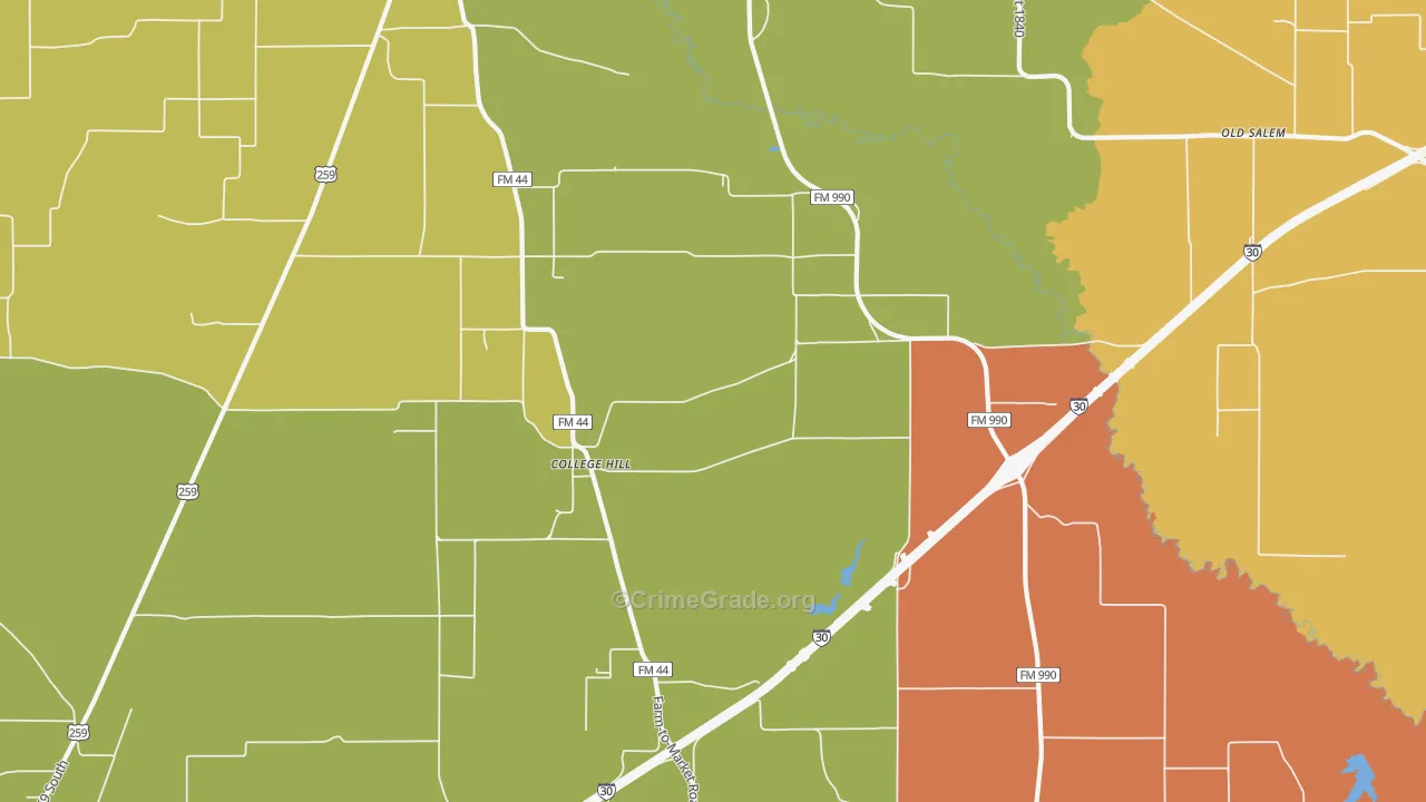 College Hill, TX Map of Theft Rates