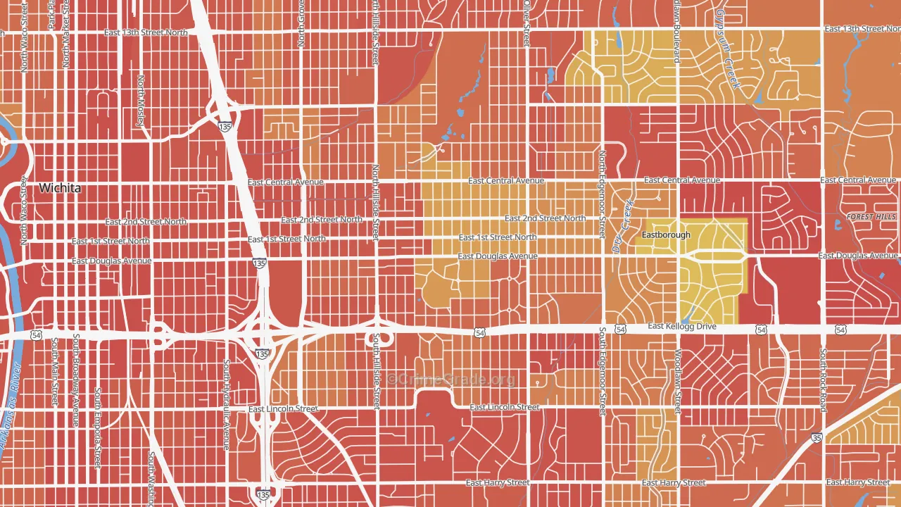 College Hill, Wichita, KS Map of Theft Rates
