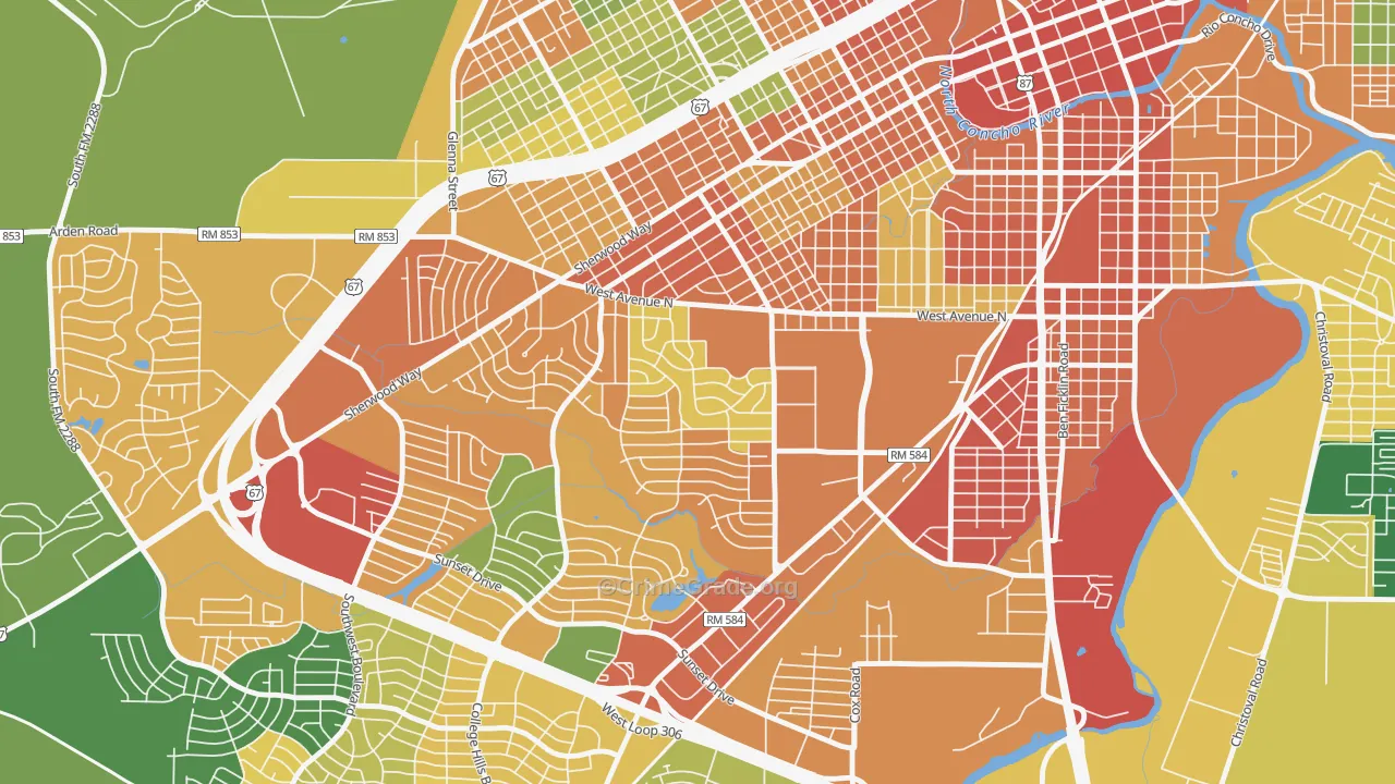 College Hills, San Angelo, TX Map of Theft Rates