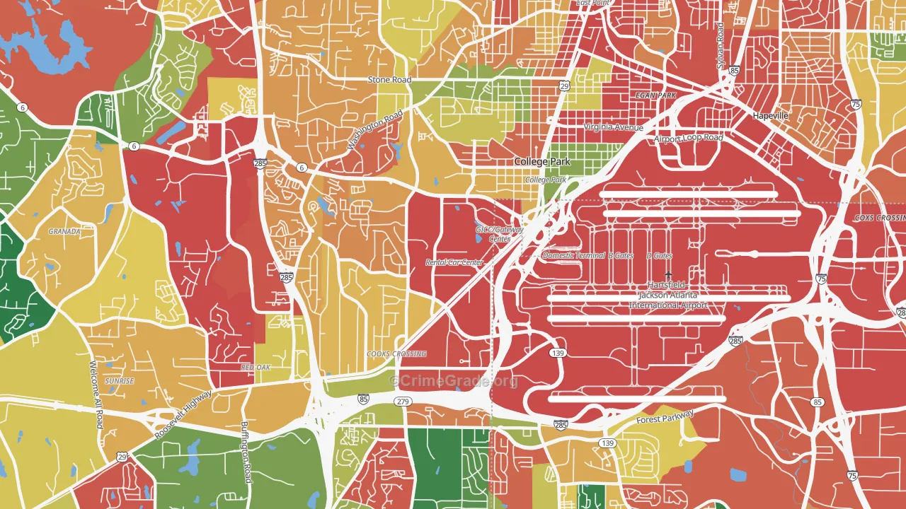 College Park, GA Map of Theft Rates