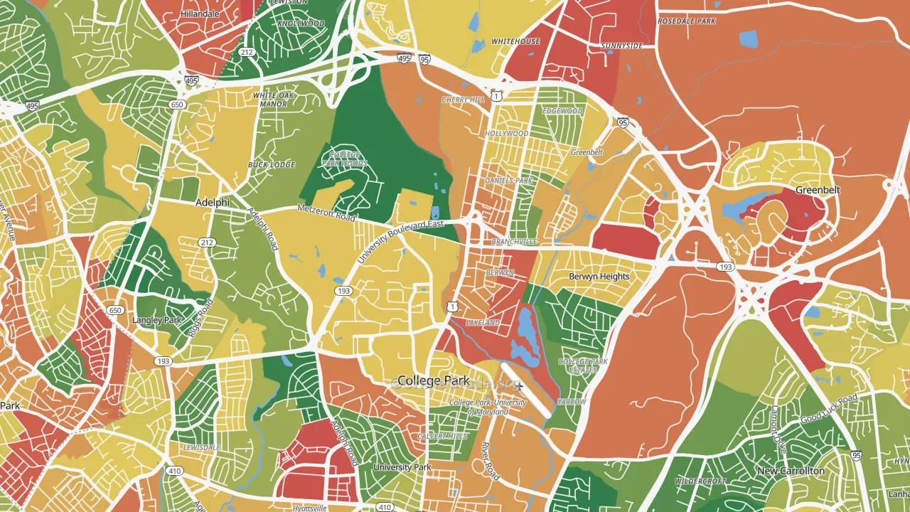 College Park, MD Map of Theft Rates