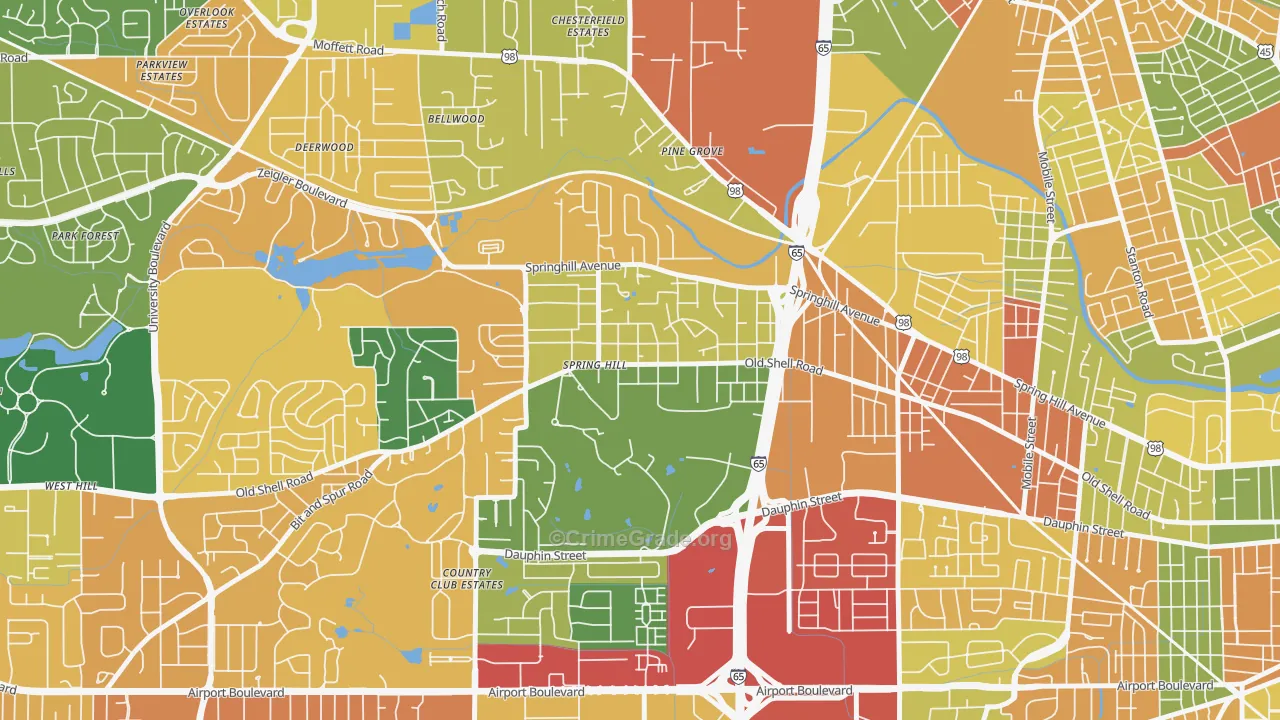 College Park, Mobile, AL Map of Theft Rates