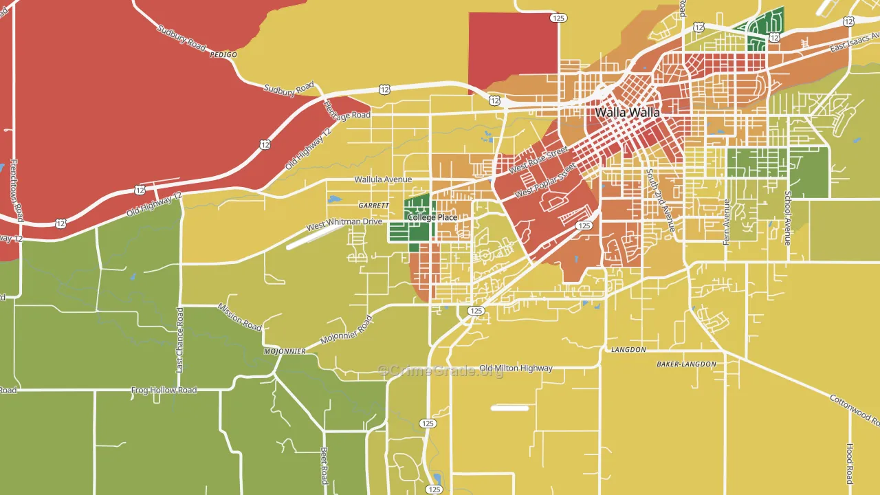 College Place, WA Map of Theft Rates