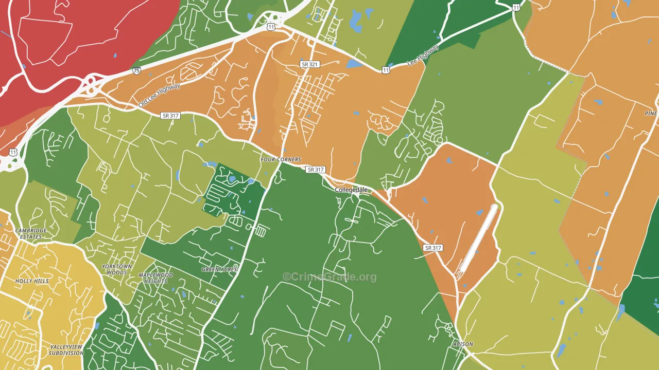 Collegedale, TN Map of Theft Rates
