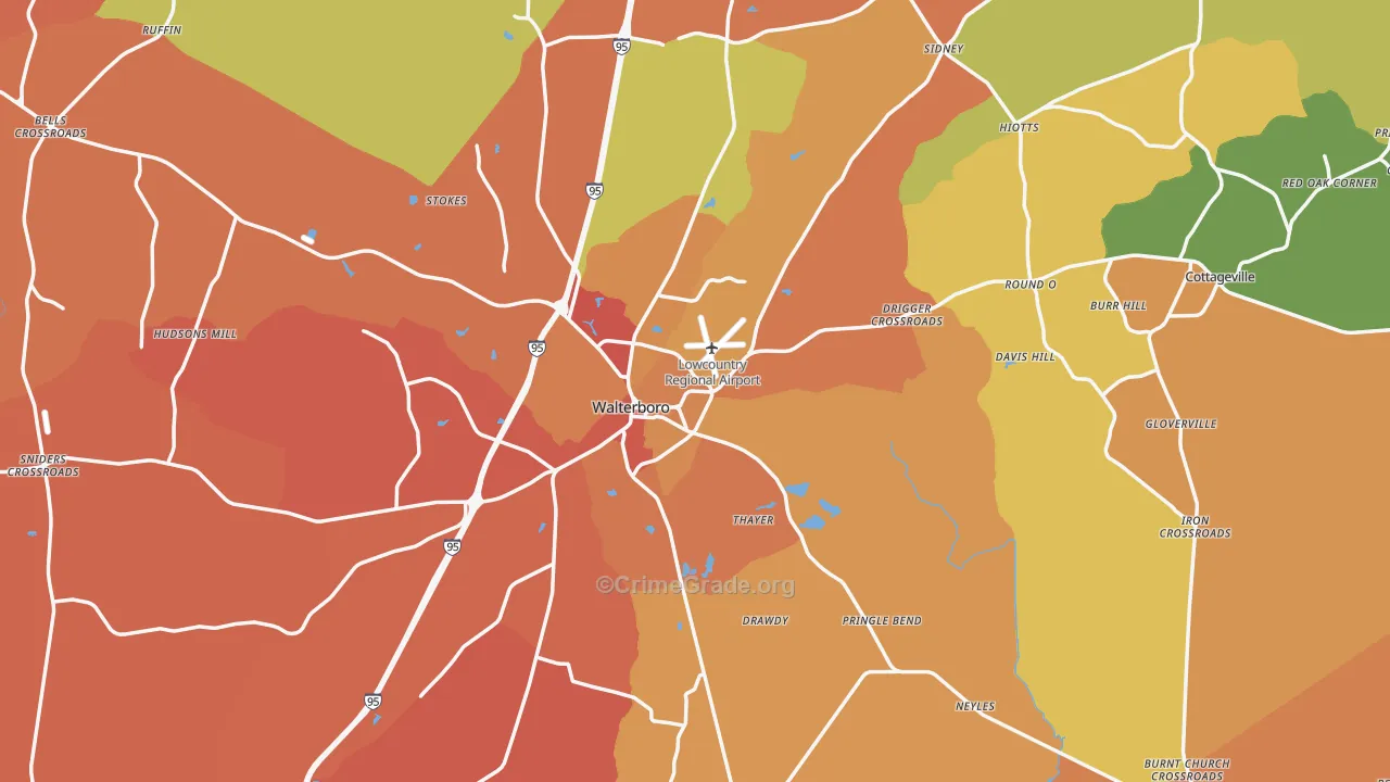 Colleton County, SC Map of Theft Rates