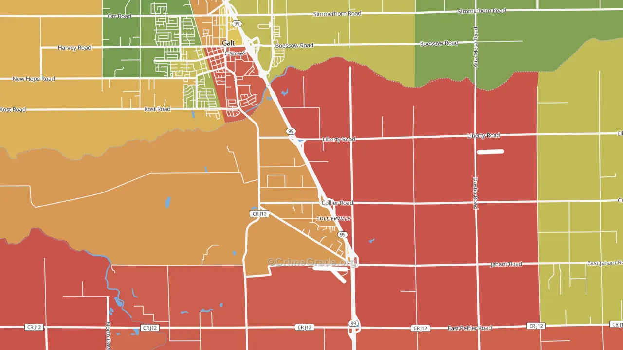 Collierville, CA Map of Theft Rates