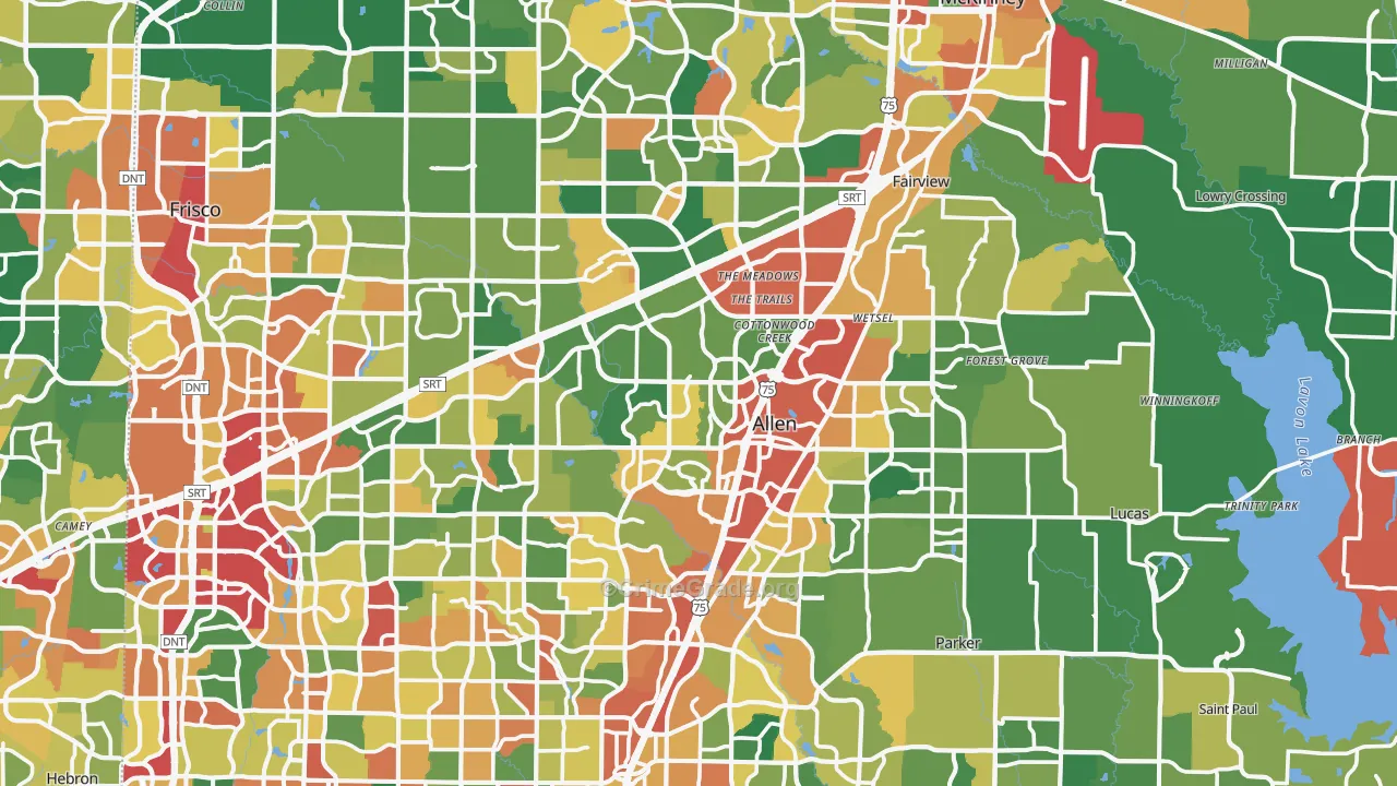 Collin County, TX Map of Theft Rates
