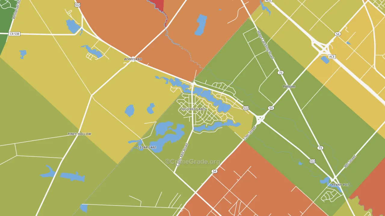 Collings Lakes, NJ Map of Theft Rates