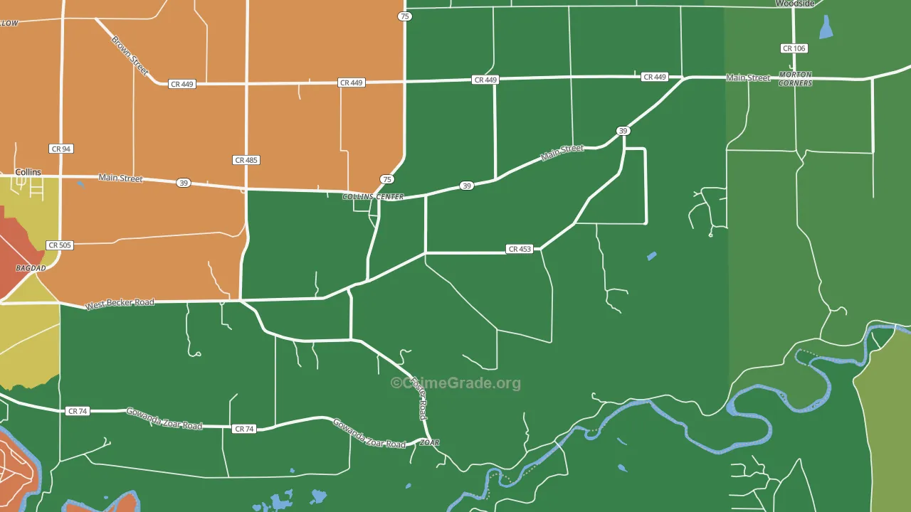 Collins Center, NY Map of Theft Rates