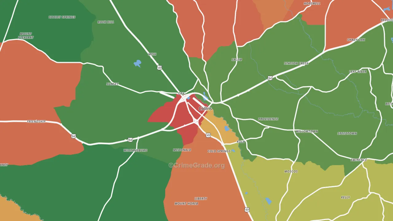 Collins, MS Map of Theft Rates