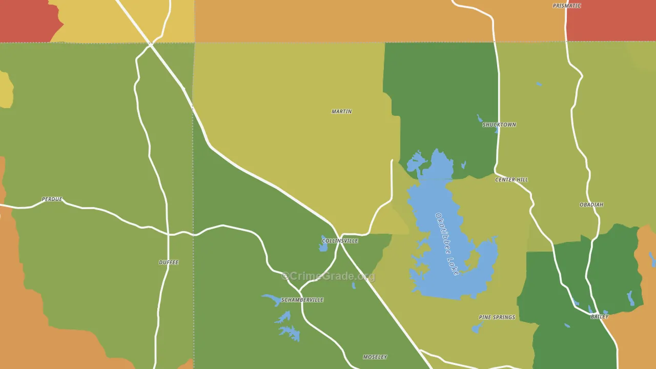 Collinsville, MS Map of Theft Rates
