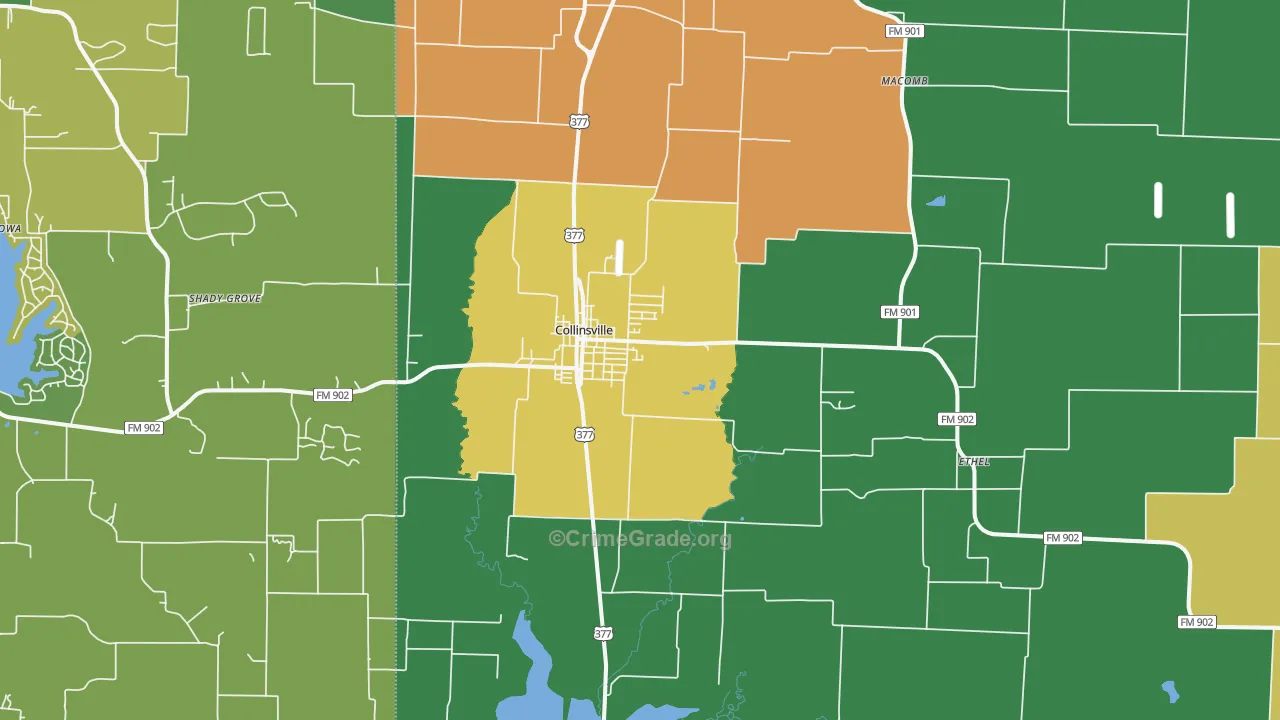 Collinsville, TX Map of Theft Rates