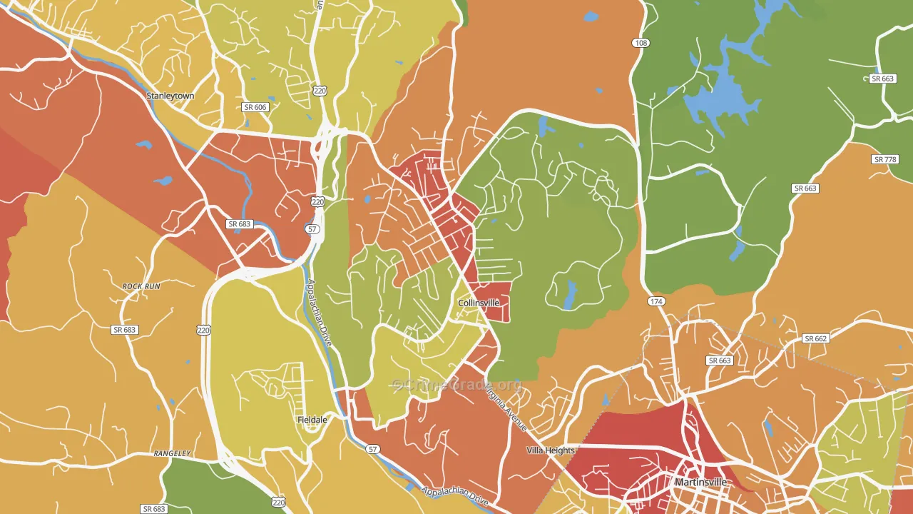 Collinsville, VA Map of Theft Rates