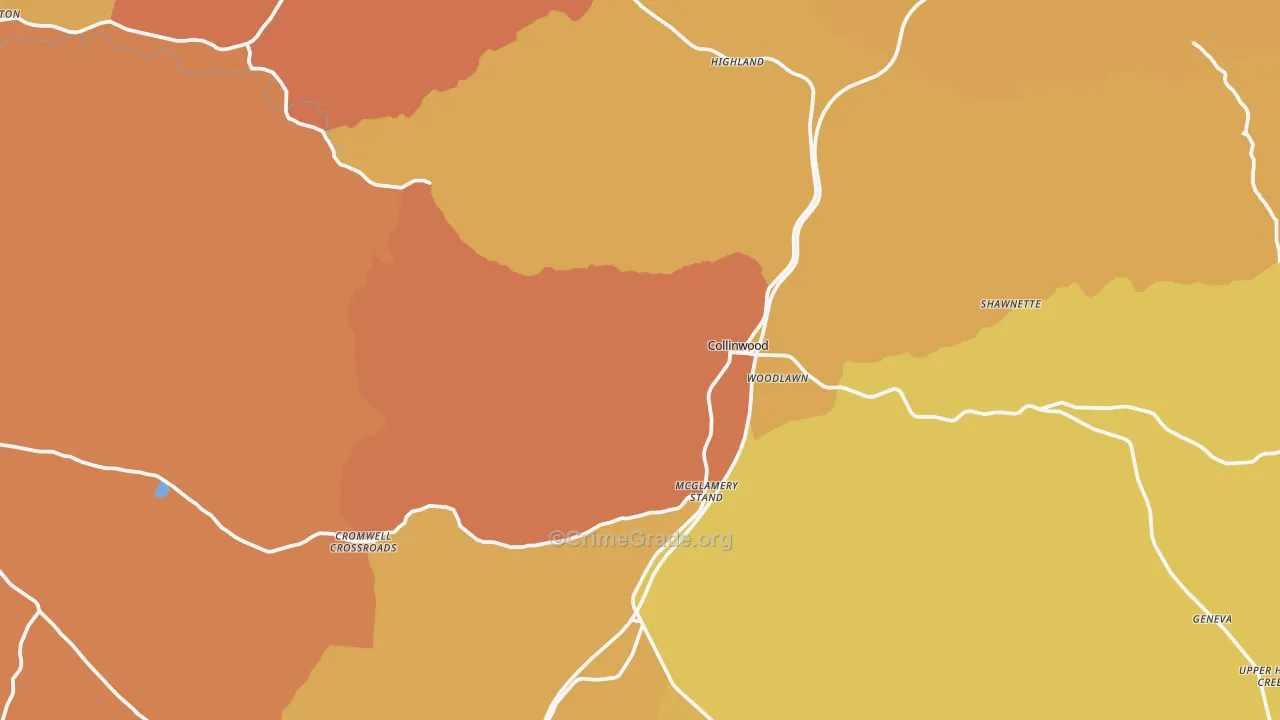 Collinwood, TN Map of Theft Rates