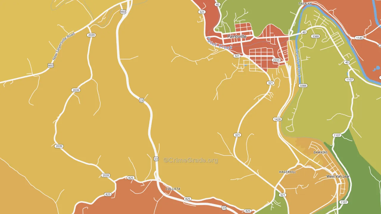 Collista, KY Map of Theft Rates