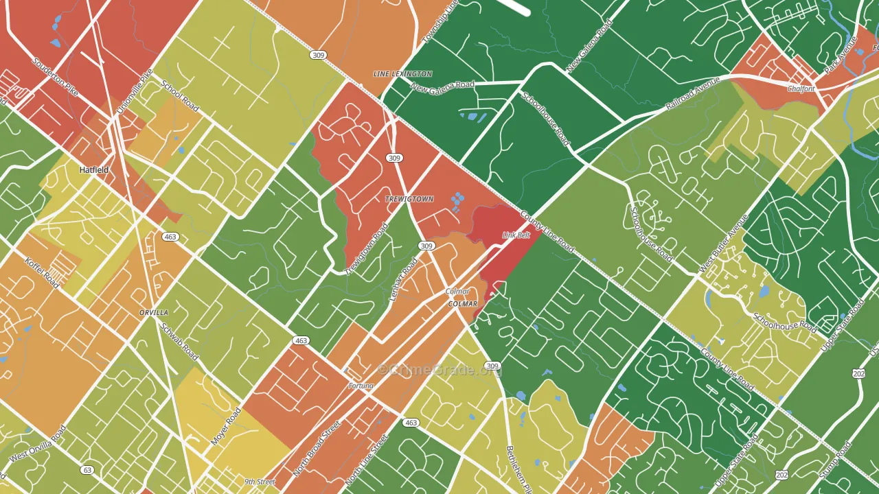 Colmar, PA Map of Theft Rates