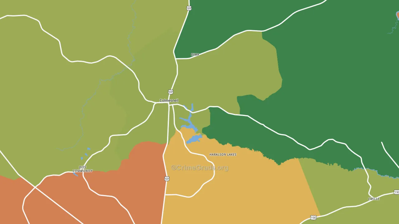 Colmesneil, TX Map of Theft Rates