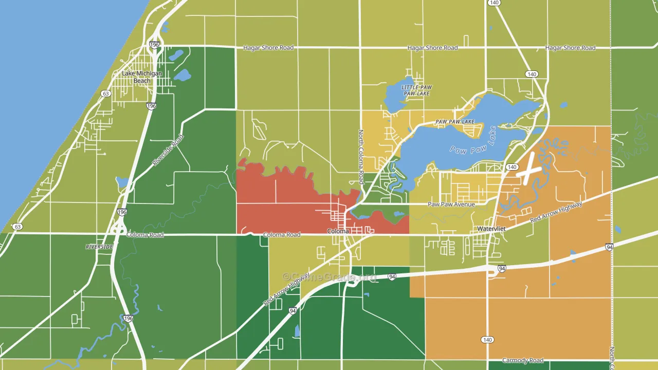 Coloma, MI Map of Theft Rates