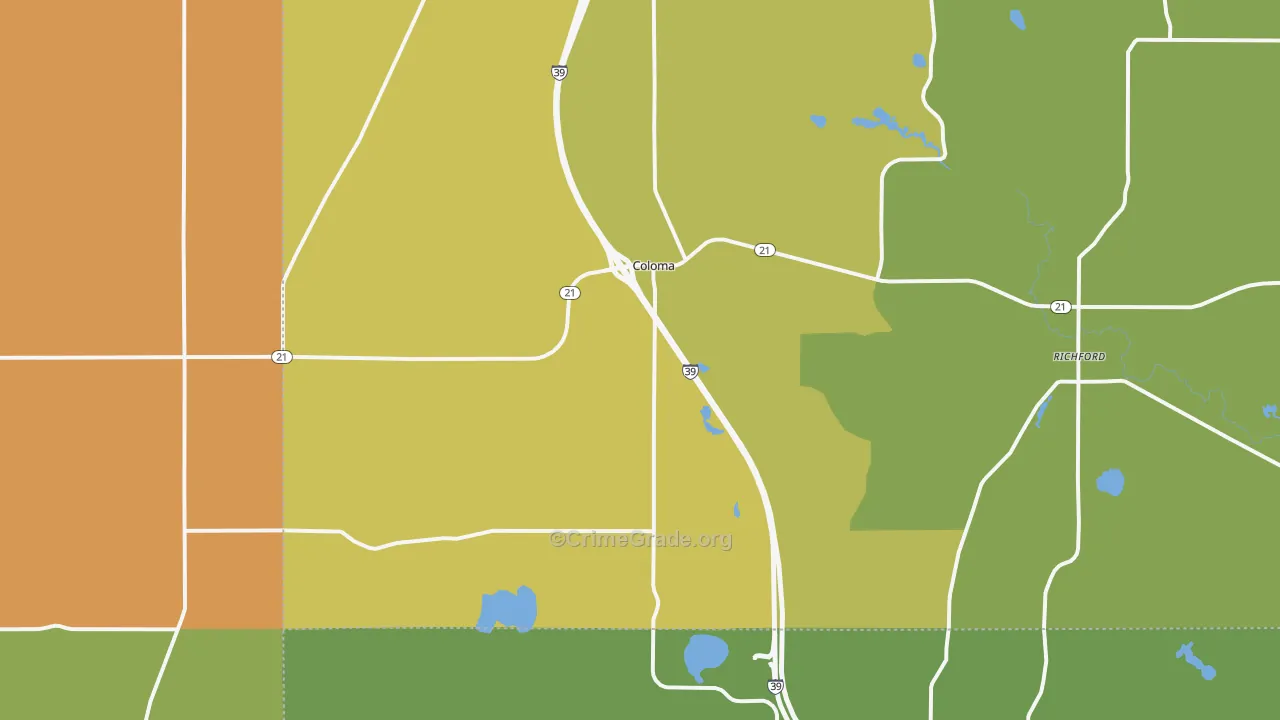 Coloma, WI Map of Theft Rates