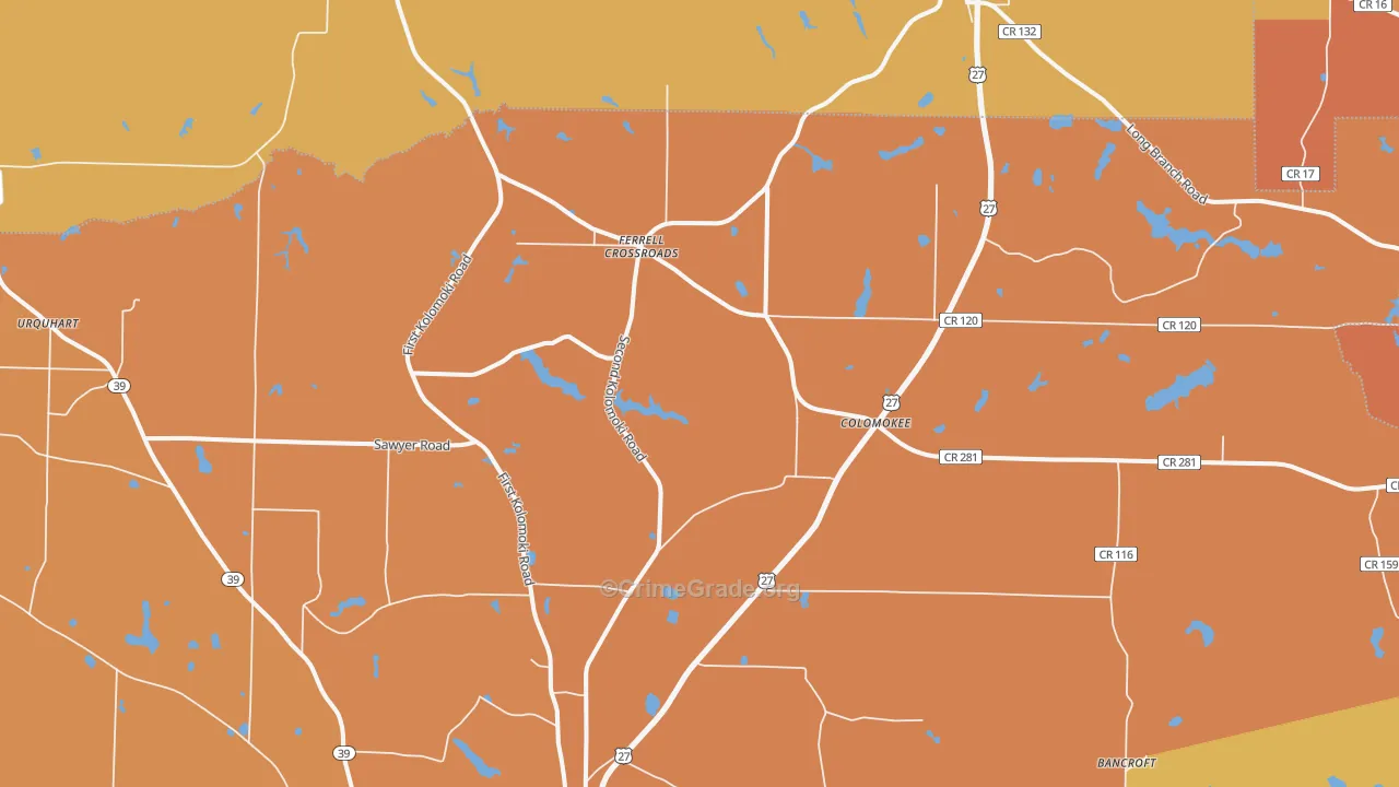 Colomokee, GA Map of Theft Rates