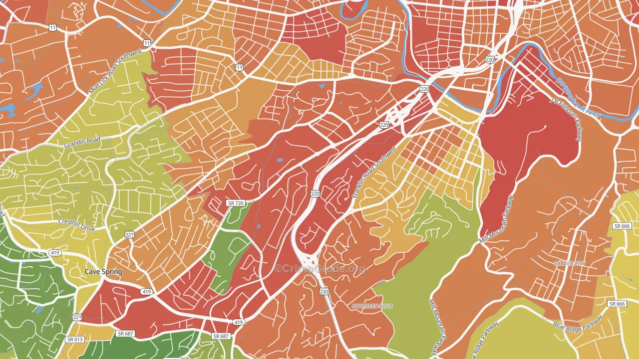 Colonial Avenue Area, Roanoke, VA Map of Theft Rates