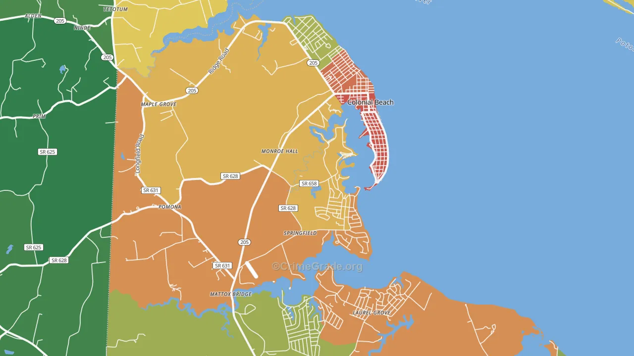 Colonial Beach, VA Map of Theft Rates