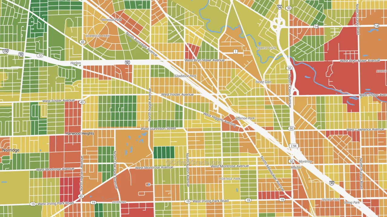 Colonial Gardens, Chicago, IL Map of Theft Rates