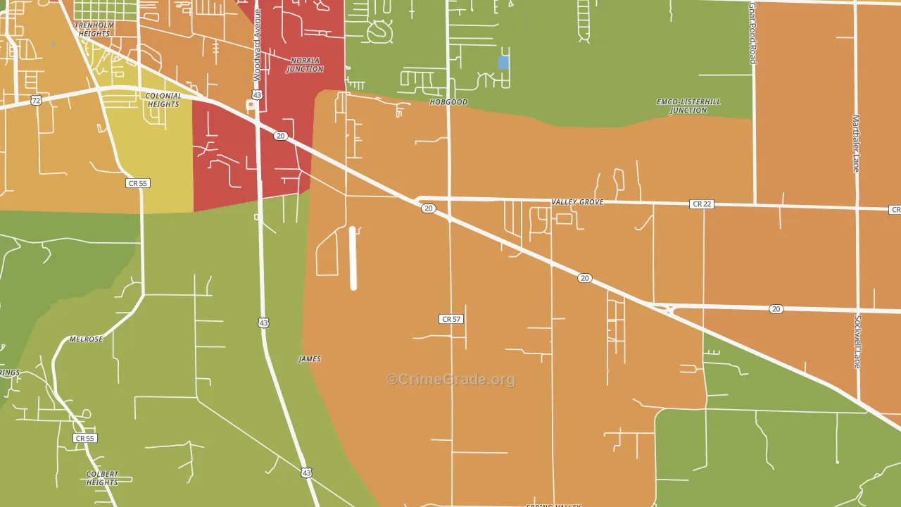 Colonial Heights, AL Map of Theft Rates