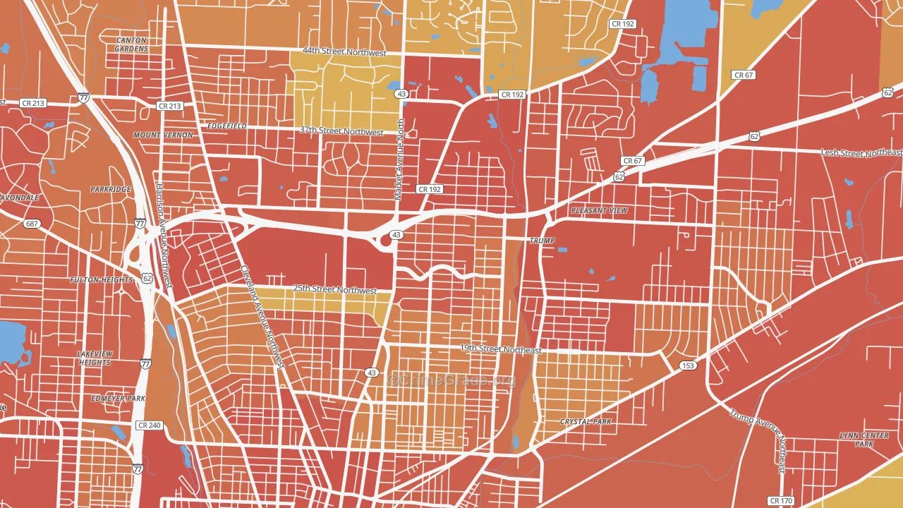 Colonial Heights, Canton, OH Map of Theft Rates