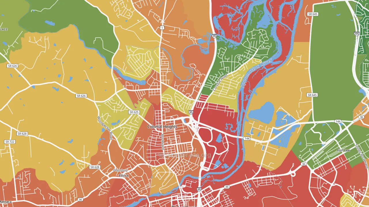 Colonial Heights City, VA Map of Theft Rates