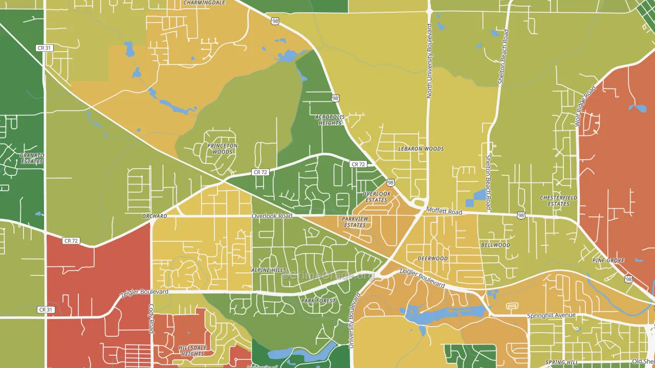 Colonial Heights, Mobile, AL Map of Theft Rates