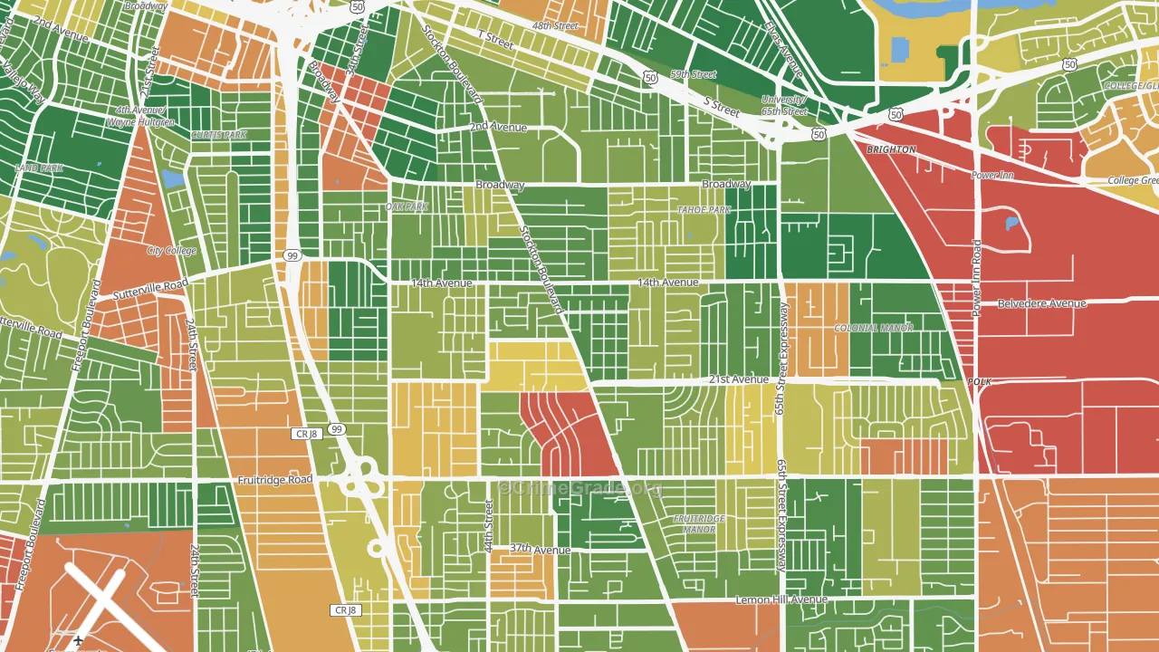 Colonial Heights, Sacramento, CA Map of Theft Rates