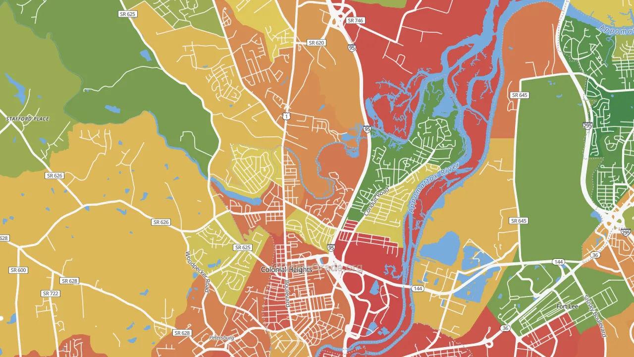 Colonial Heights, VA Map of Theft Rates